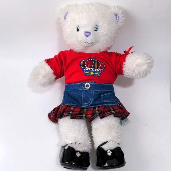 Build-A-Bear Red Top Denim Skirt Black Shoes - Picture 2 of 12